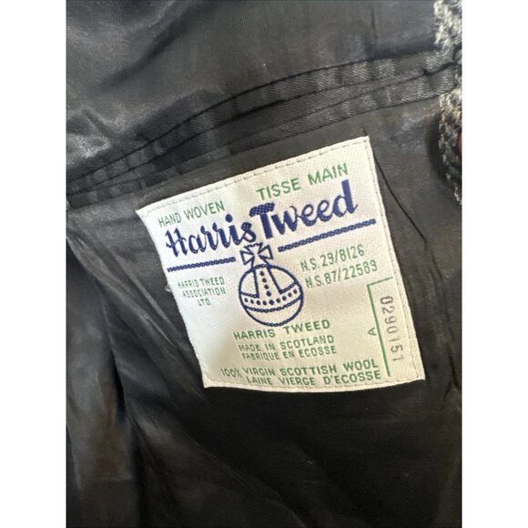 Harris Tweed 44R Sport Coat Herringbone Gray Hand Woven Scotland 100% Wool - Picture 5 of 8